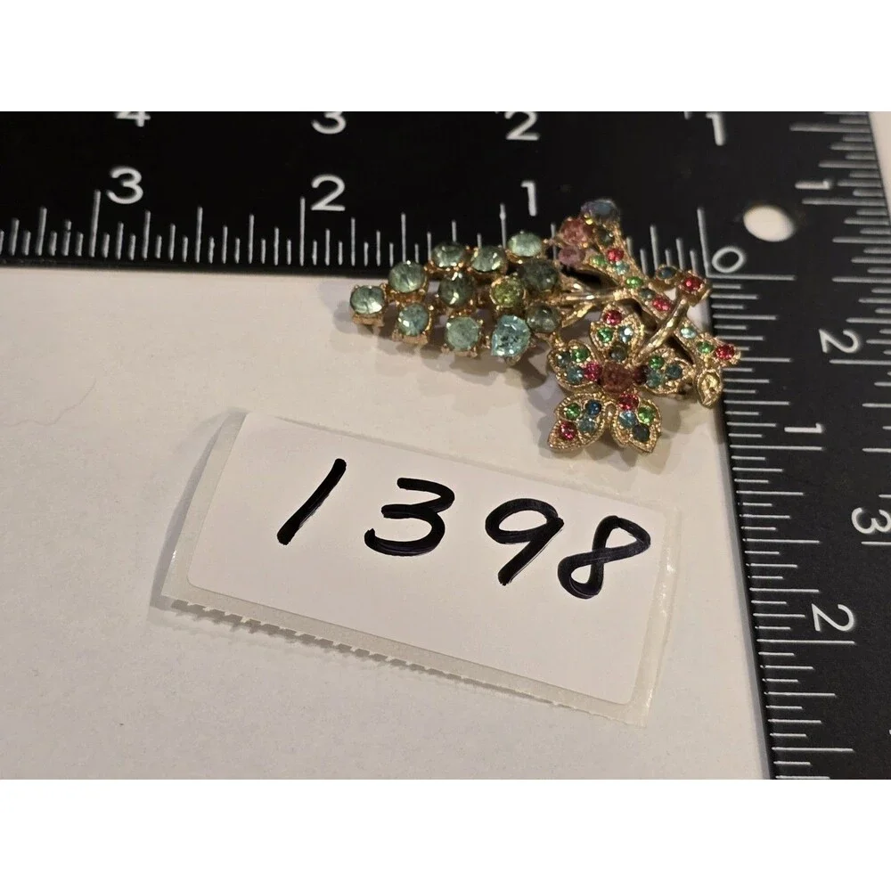 Vintage Fruit Salad Style Rhinestone Grape Floral Brooch Multicolor Pin #1398